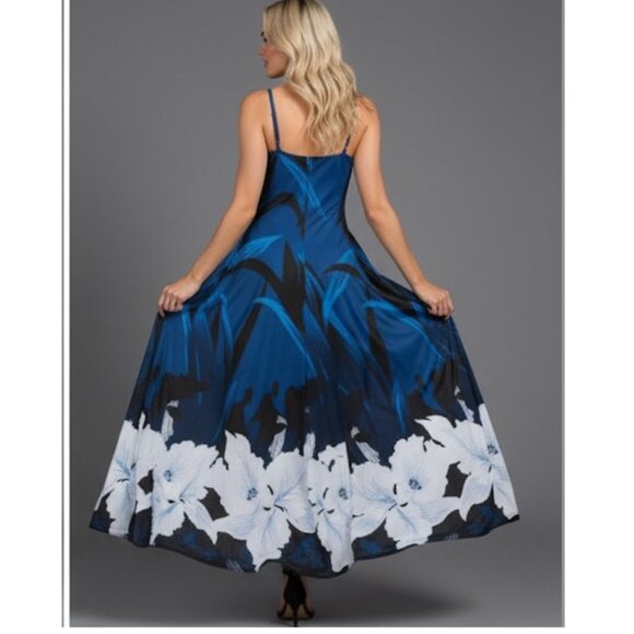Blue Floral Print Cami Maxi Dress - Picture 3 of 9